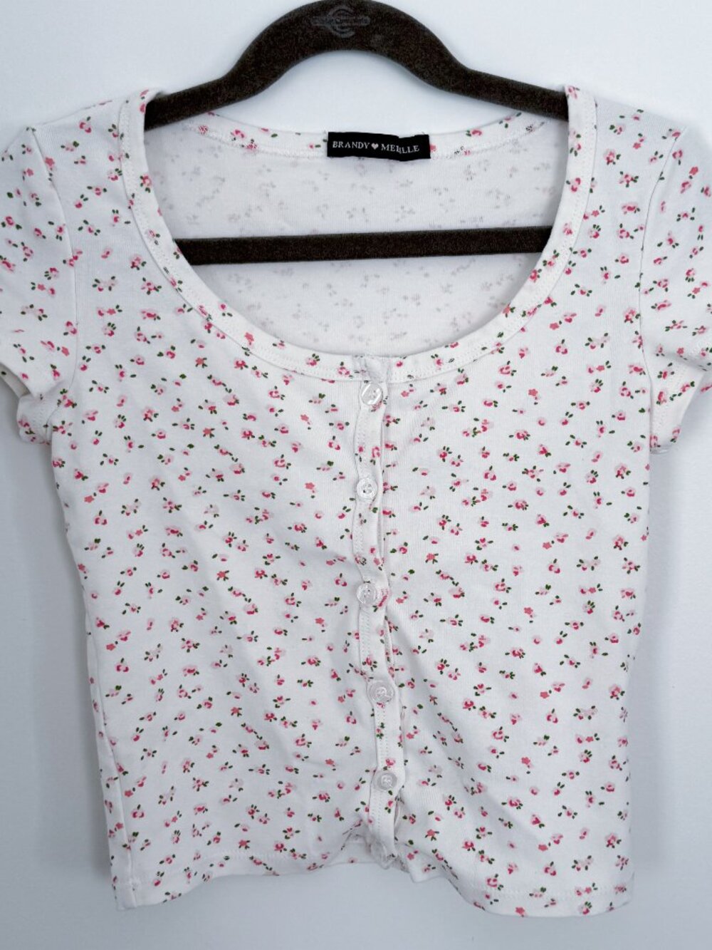 Brandy Melville Zelly Top floral cropped button up baby tee OS
